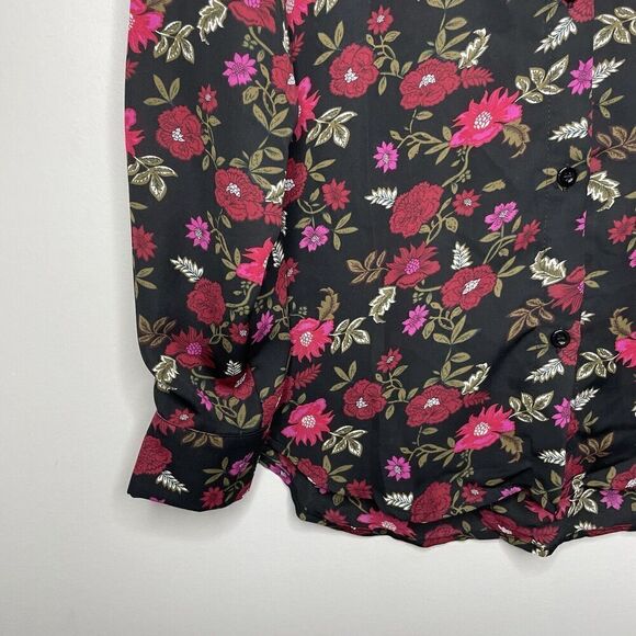PHILOSOPHY Top Womens Small Black Red Floral Long Sleeve Button Front Blouse - Picture 4 of 11